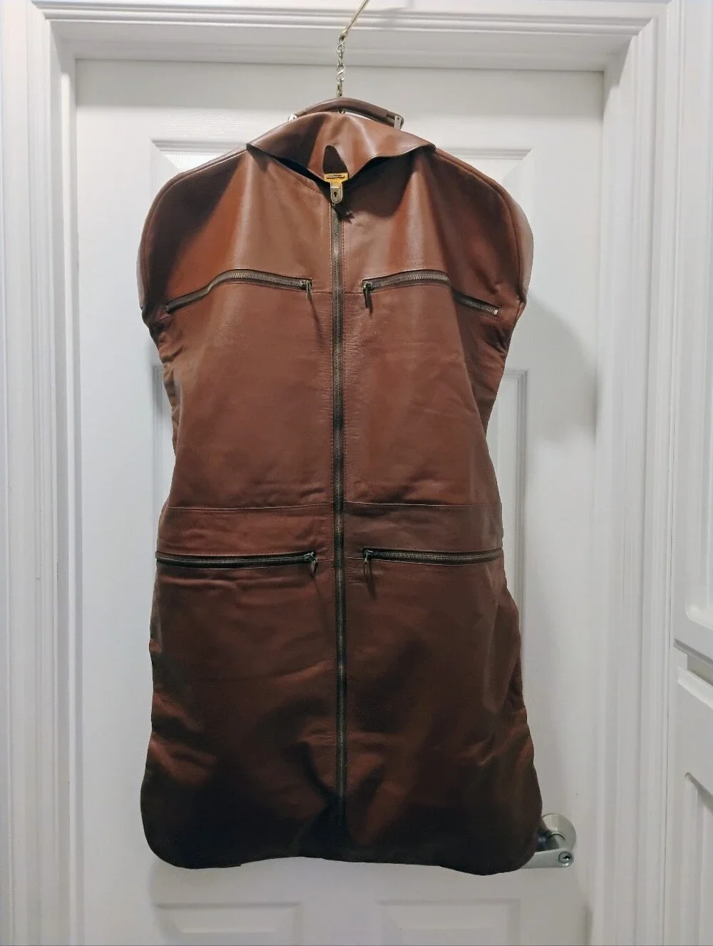 Vintage Brown Cowhide Leather Travel Carry Garment Bag Made In Argentina